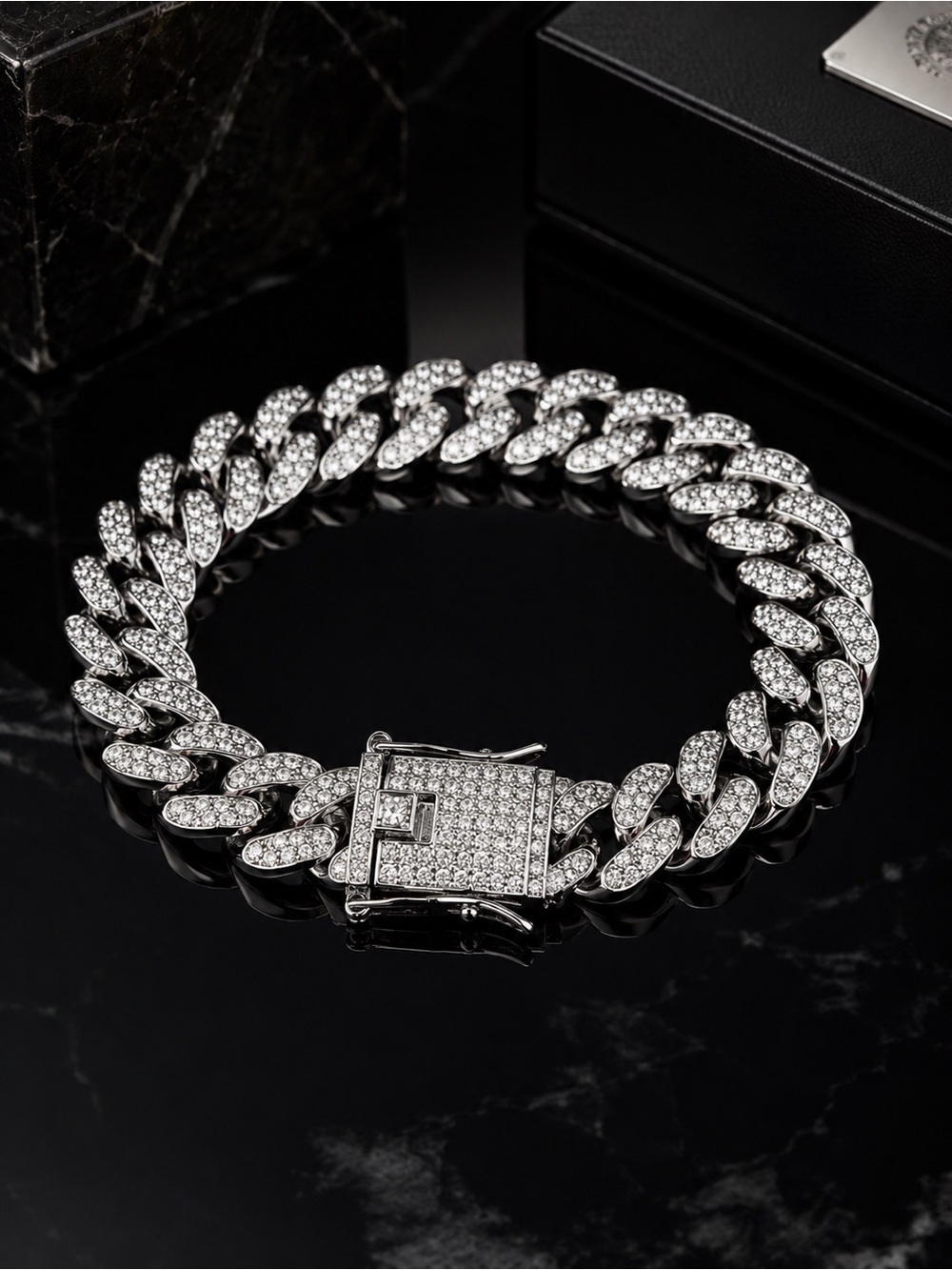 Silver Crystal Cuban Link Bracelet